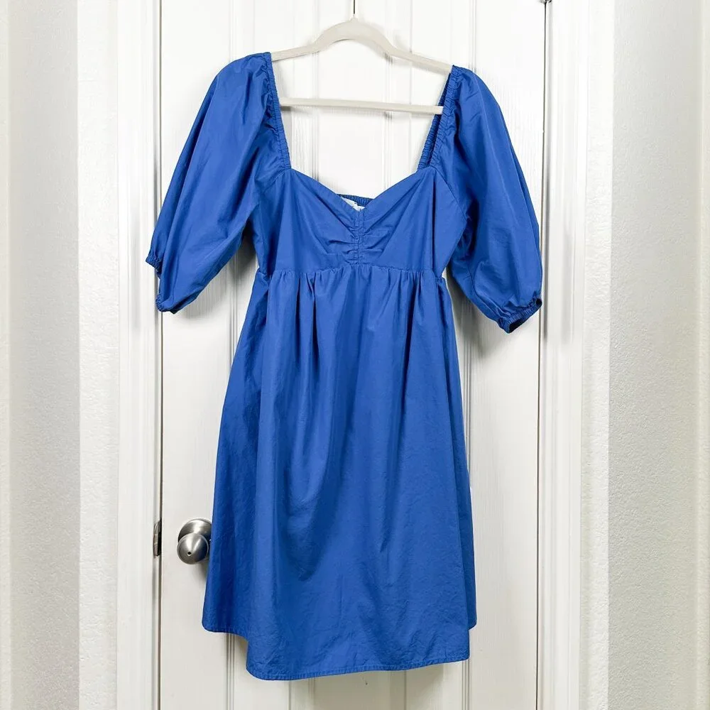 Petal and Pup Lionel Puff Sleeve Mini Dress Women’s L Blue Cotton Smocked - Picture 2 of 8